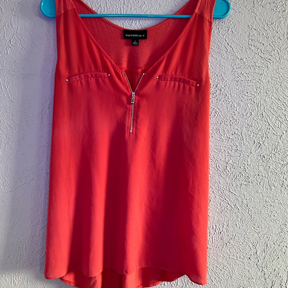 Coral Sleeveless Camisole with V-Neckline